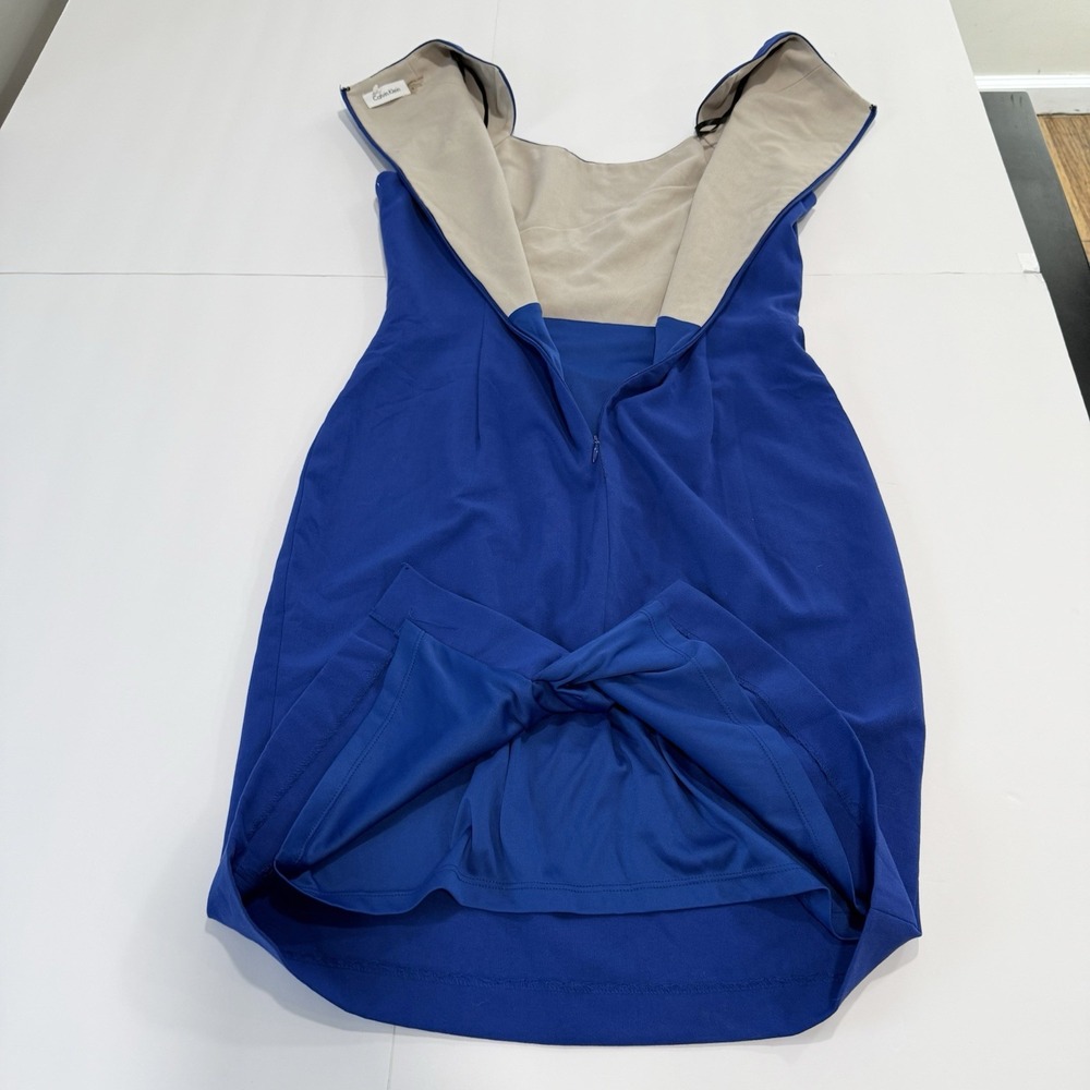 Calvin Klein Blue‎ Side Ruched Horseshoe Neck Sleeveless Sheath Dress Size 8 - Picture 6 of 10